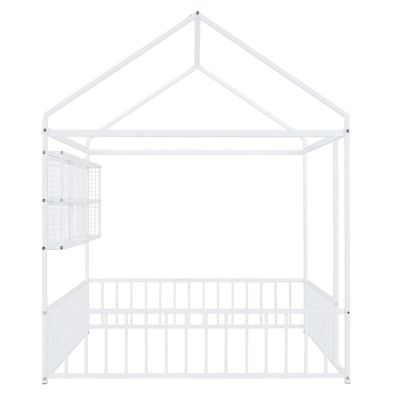 Lit Cabane en Métal Montessori Pleine Taille avec Barrière