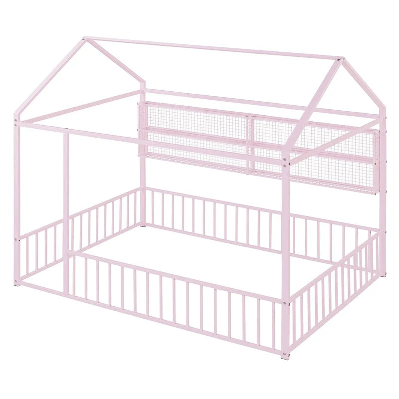 Lit Cabane en Métal Montessori Pleine Taille avec Barrière