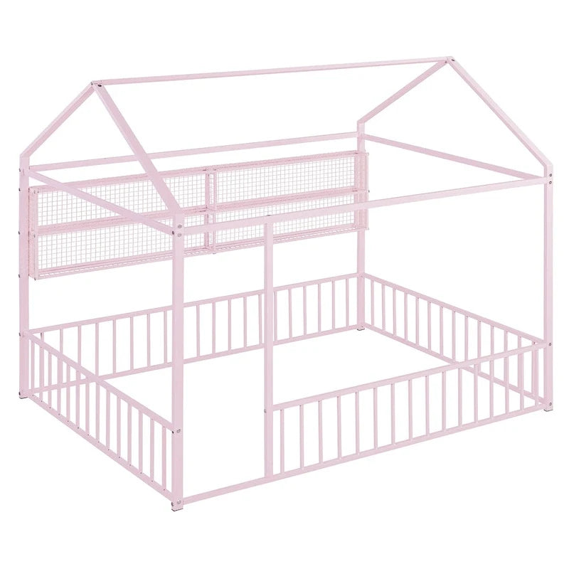 Lit Cabane en Métal Montessori Pleine Taille avec Barrière