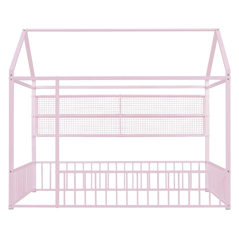 Lit Cabane en Métal Montessori Pleine Taille avec Barrière