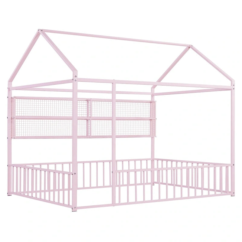 Lit Cabane en Métal Montessori Pleine Taille avec Barrière