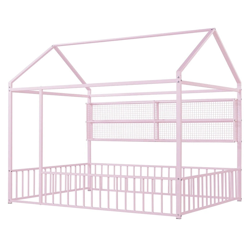 Lit Cabane en Métal Montessori Pleine Taille avec Barrière