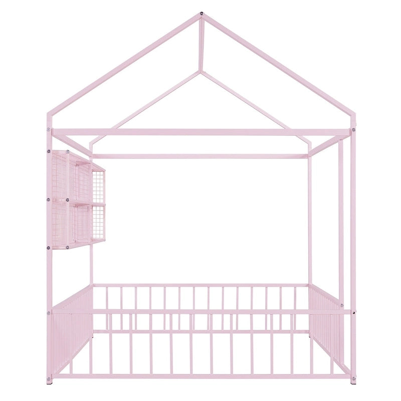 Lit Cabane en Métal Montessori Pleine Taille avec Barrière