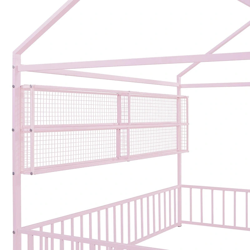 Lit Cabane en Métal Montessori Pleine Taille avec Barrière