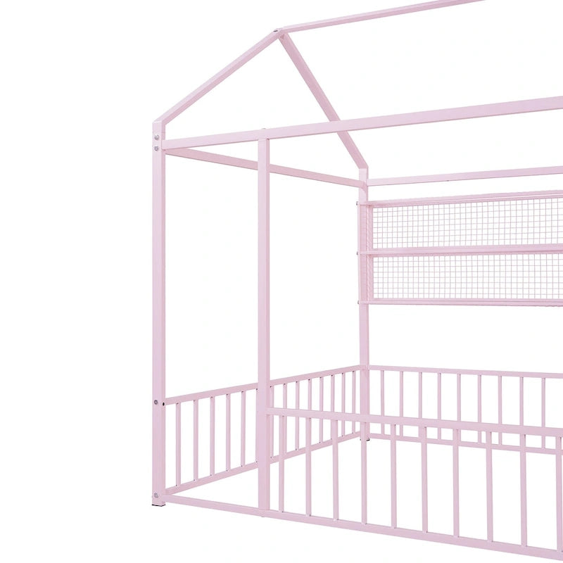 Lit Cabane en Métal Montessori Pleine Taille avec Barrière