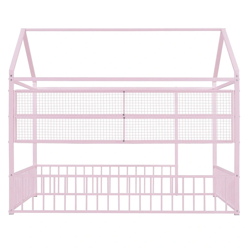 Lit Cabane en Métal Montessori Pleine Taille avec Barrière