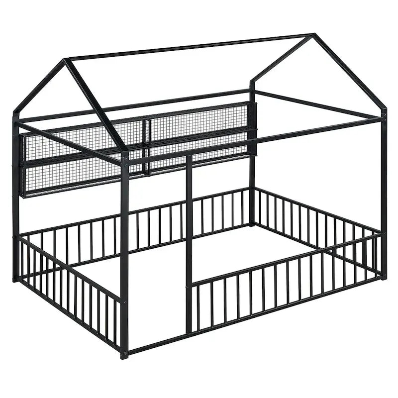 Lit Cabane en Métal Montessori Pleine Taille avec Barrière