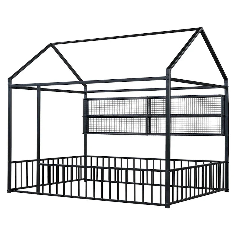 Lit Cabane en Métal Montessori Pleine Taille avec Barrière