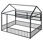Lit Cabane en Métal Montessori Pleine Taille avec Barrière