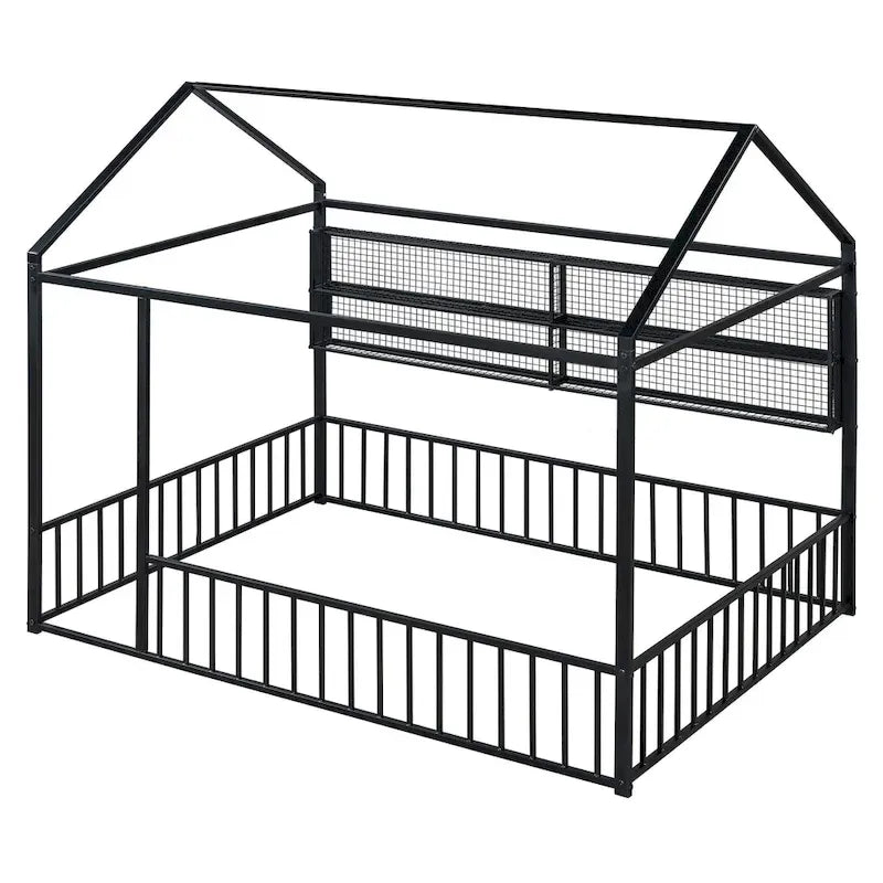 Lit Cabane en Métal Montessori Pleine Taille avec Barrière
