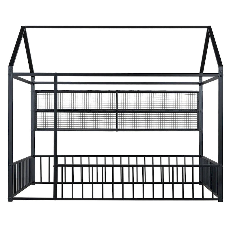 Lit Cabane en Métal Montessori Pleine Taille avec Barrière