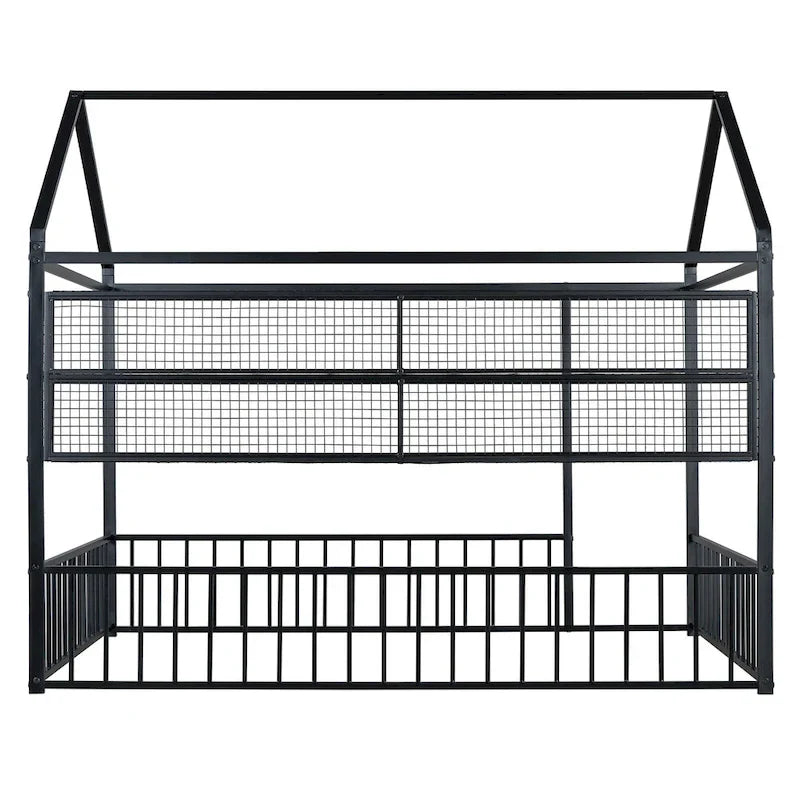 Lit Cabane en Métal Montessori Pleine Taille avec Barrière