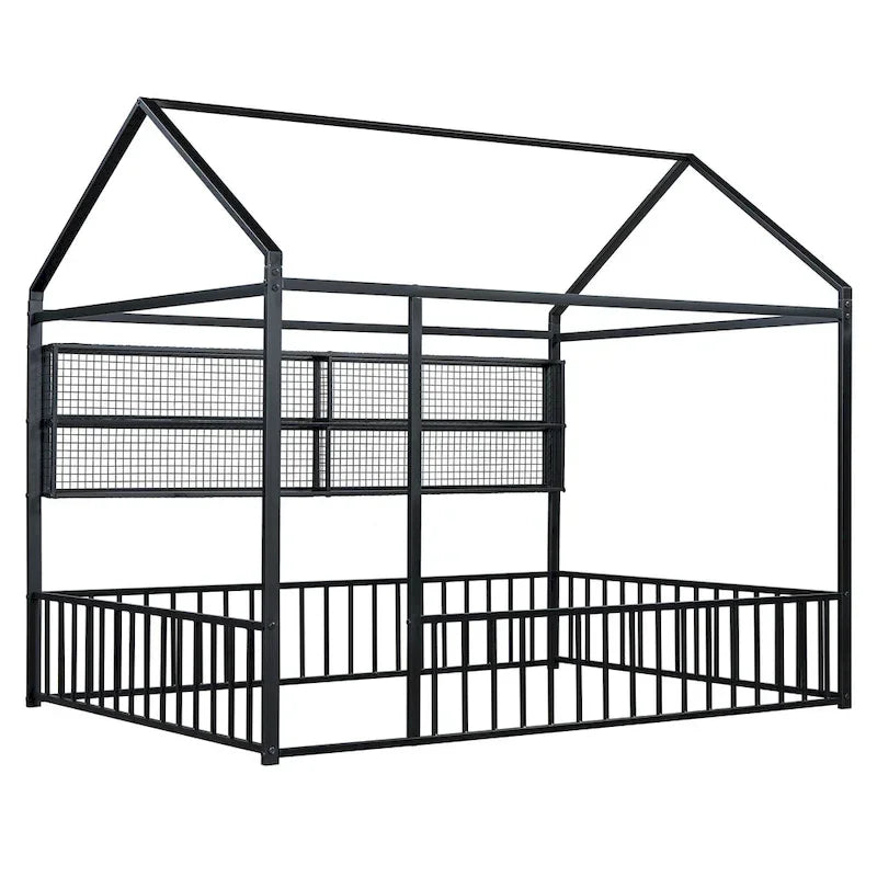 Lit Cabane en Métal Montessori Pleine Taille avec Barrière