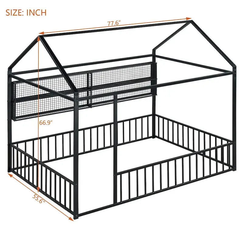 Lit Cabane en Métal Montessori Pleine Taille avec Barrière