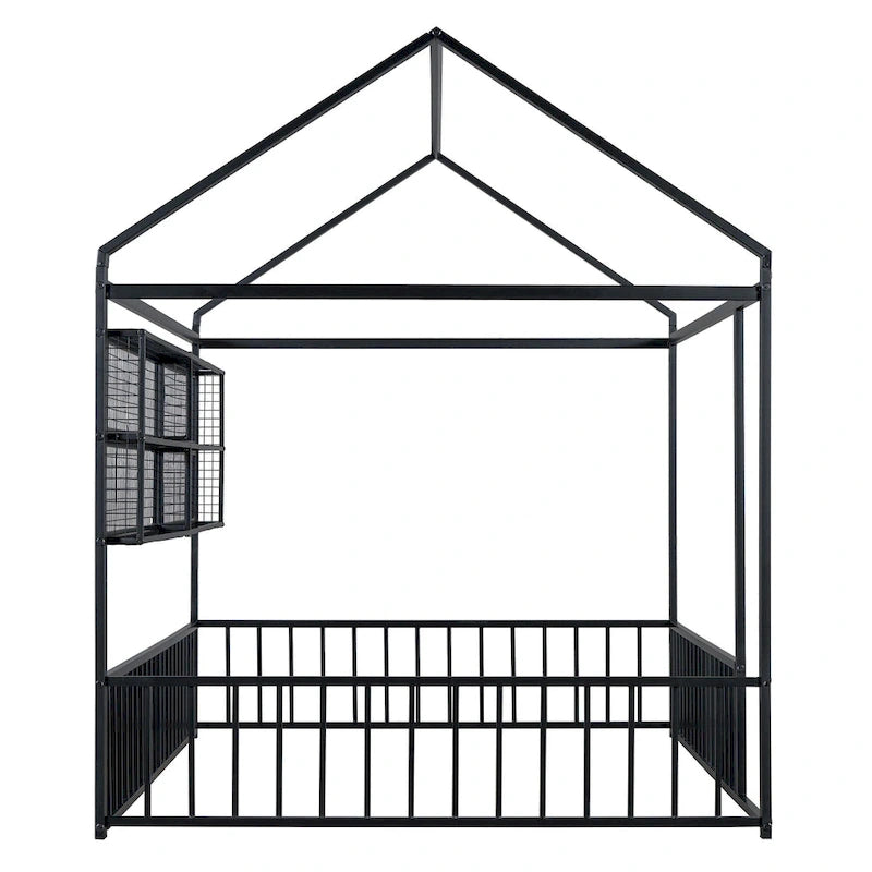 Lit Cabane en Métal Montessori Pleine Taille avec Barrière