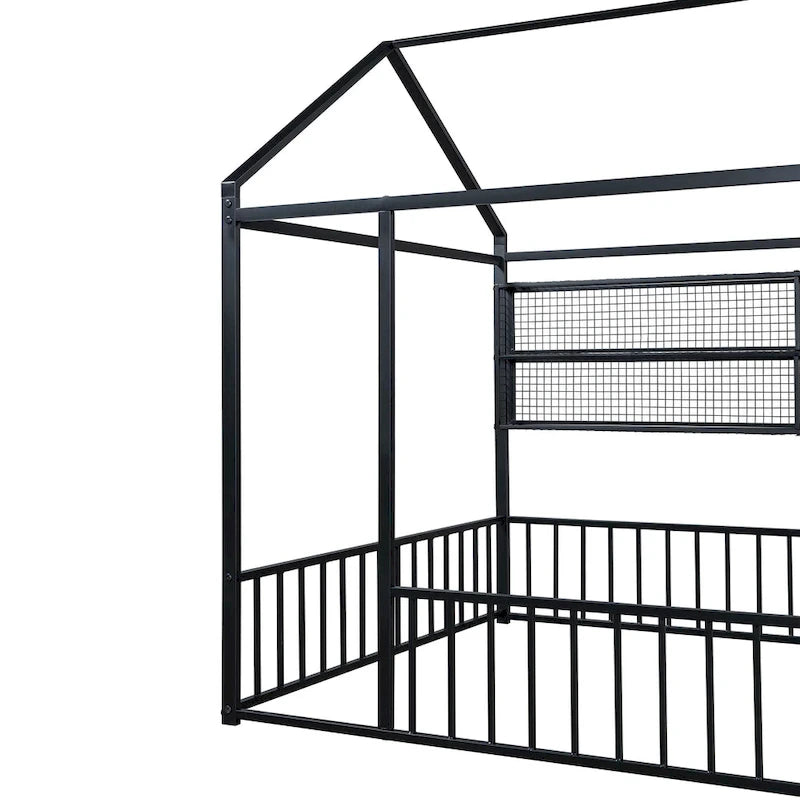 Lit Cabane en Métal Montessori Pleine Taille avec Barrière