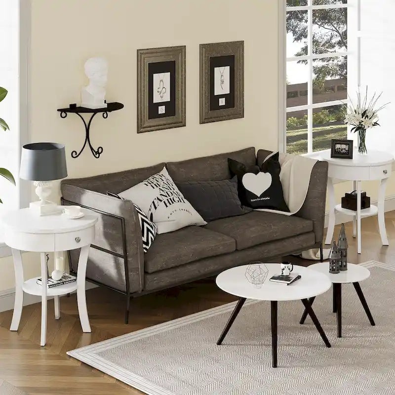 Costway Lot de 2 tables de bout de canapé rondes à 2 niveaux pour chambre à coucher - Voir détails
