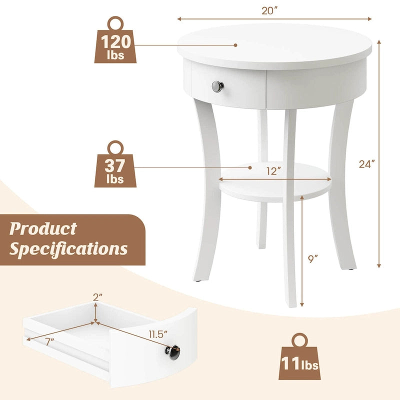 Costway 2 PCS 2-tier Side End Sofa Table Round Nightstand Bedroom - See Details