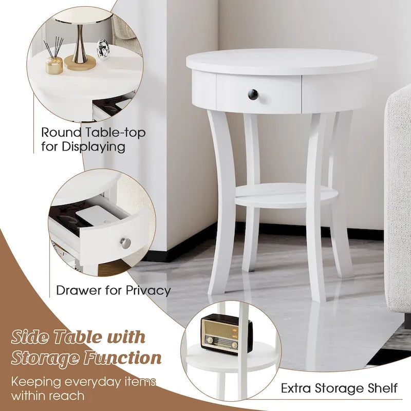 Costway 2 PCS 2-tier Side End Sofa Table Round Nightstand Bedroom - See Details