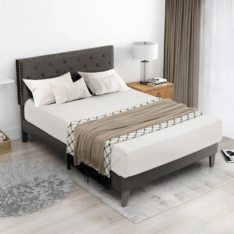 Costway Bed Frame Upholstered Platform Bed with Tufted Headboard