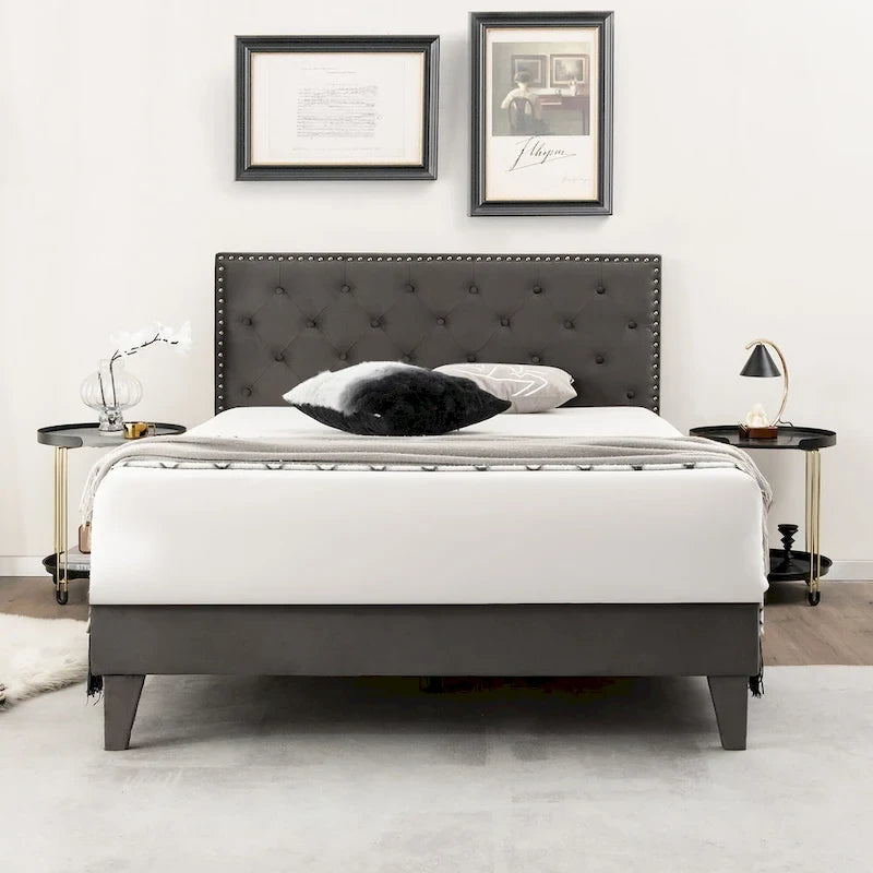 Costway Bed Frame Upholstered Platform Bed with Tufted Headboard