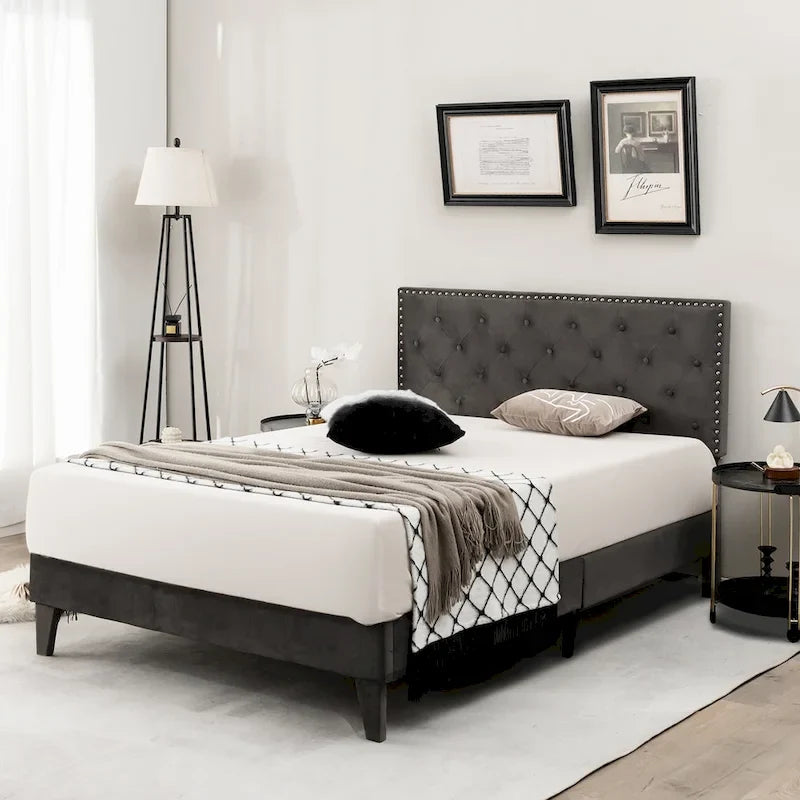 Costway Bed Frame Upholstered Platform Bed with Tufted Headboard