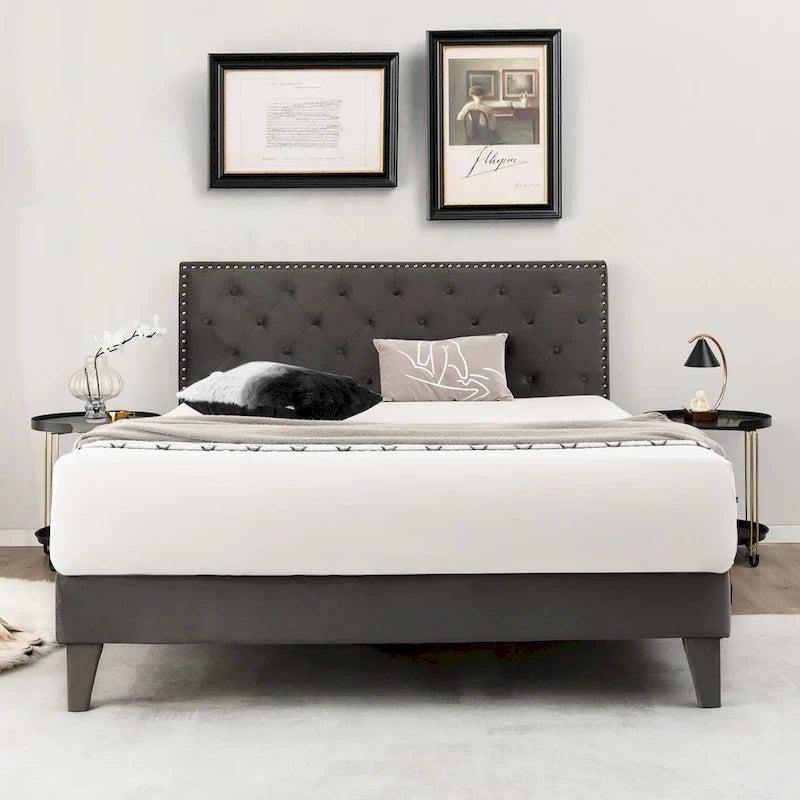 Costway Bed Frame Upholstered Platform Bed with Tufted Headboard