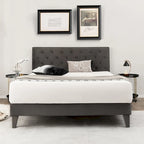 Costway Bed Frame Upholstered Platform Bed with Tufted Headboard