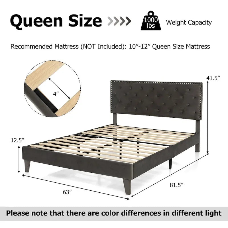 Costway Bed Frame Upholstered Platform Bed with Tufted Headboard