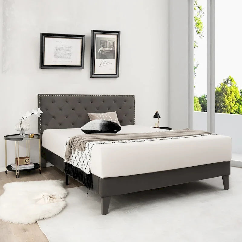 Costway Bed Frame Upholstered Platform Bed with Tufted Headboard