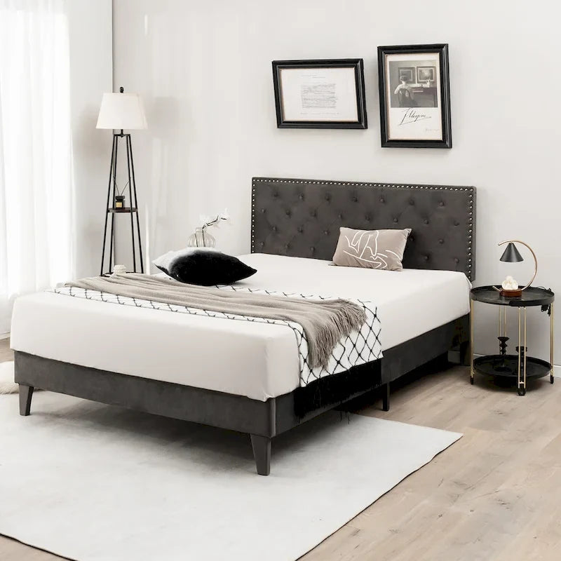 Costway Bed Frame Upholstered Platform Bed with Tufted Headboard