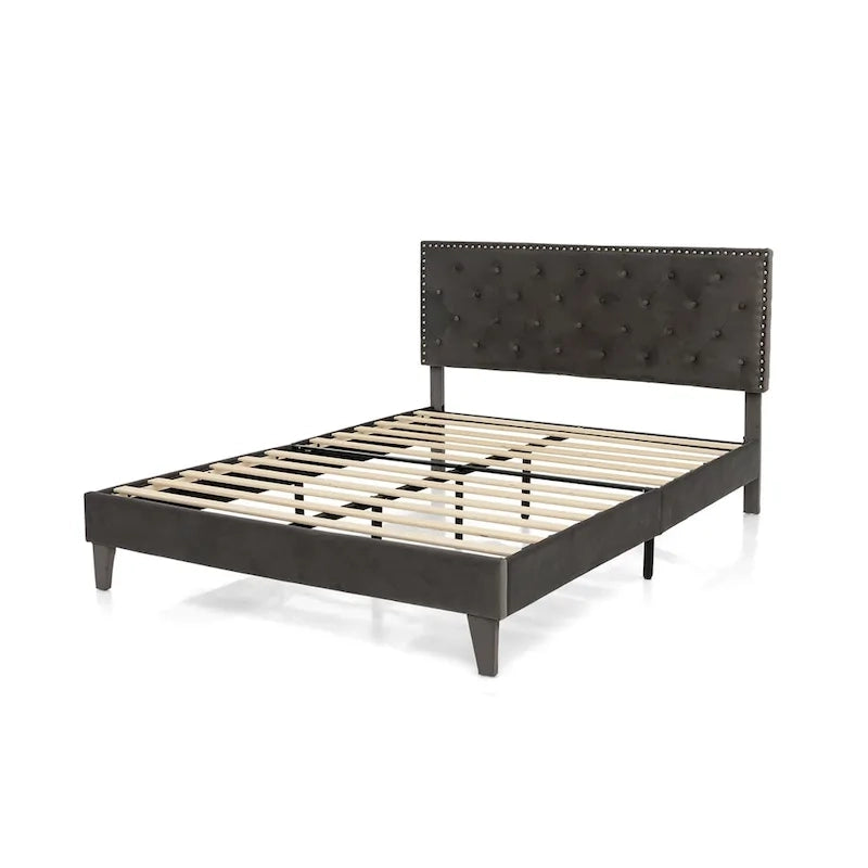 Costway Bed Frame Upholstered Platform Bed with Tufted Headboard