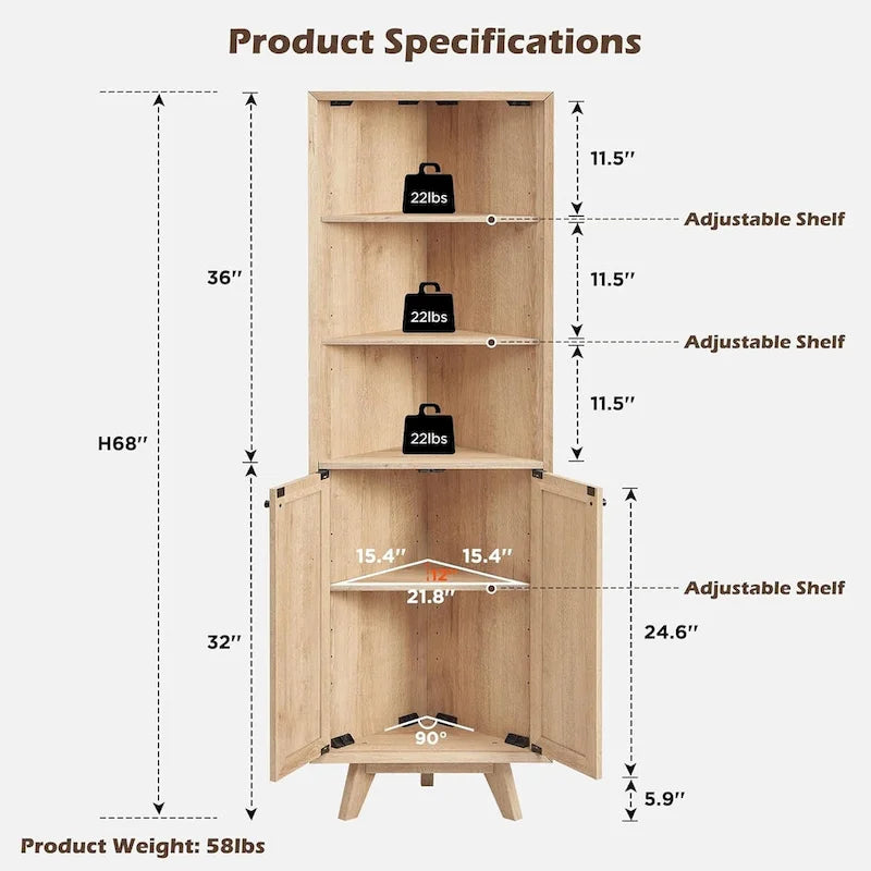 Natural Rattan Corner Cabinet, Modern Corner Bathroom Storage Cabinet