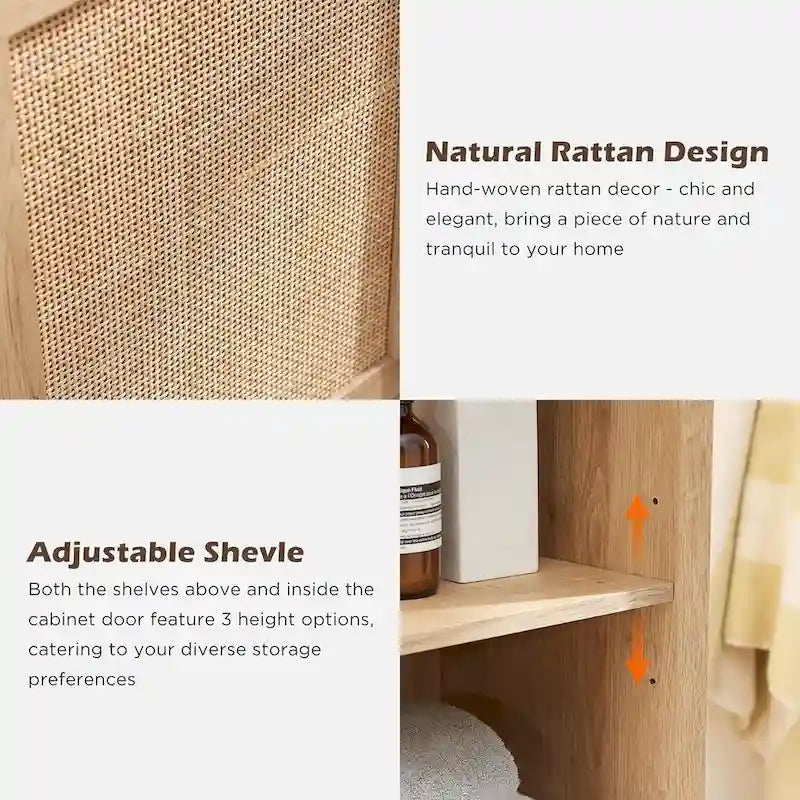 Natural Rattan Corner Cabinet, Modern Corner Bathroom Storage Cabinet