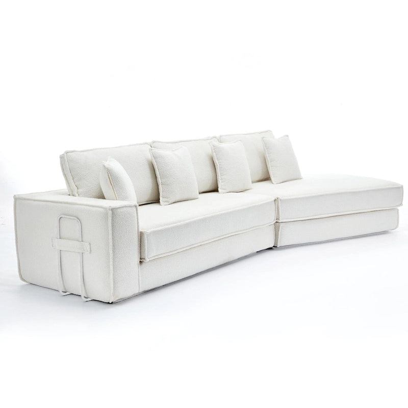 133 Lamb Velvet Convertible Sleeper Sofa with 7 Pillows (3 Back + 4 Throw), Foldable Gaming Bed Design