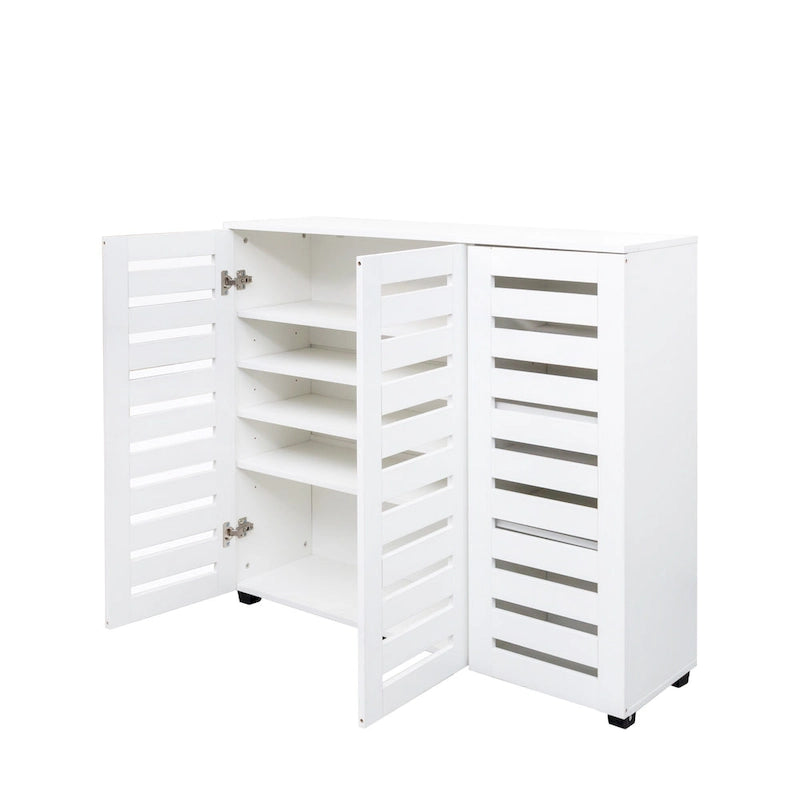 Free Standing Shoe Rack Adjustable Storage Organizer 4 Tier Shoe Rack Shelves, Shoe Cabinet with Louvered Doors