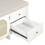 Storage Bench with Cushion,2 Drawers and Rattan Doors for Entryway