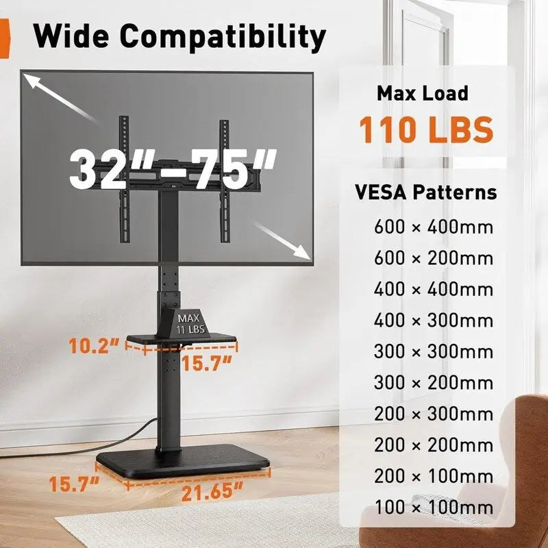 Floor TV Stand with Power Outlet