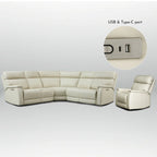 105 W Genuine Leather Power Reclining Sectional and Recliner Sofa Set with USB&USB-C Port, 2 Stationary Armlesschairs