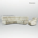 105 W Genuine Leather Power Reclining Sectional and Recliner Sofa Set with USB&USB-C Port, 2 Stationary Armlesschairs