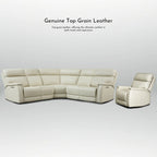 105 W Genuine Leather Power Reclining Sectional and Recliner Sofa Set with USB&USB-C Port, 2 Stationary Armlesschairs