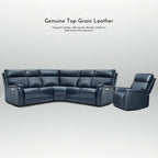 105 W Genuine Leather Power Reclining Sectional and Recliner Sofa Set with USB&USB-C Port, 2 Stationary Armlesschairs