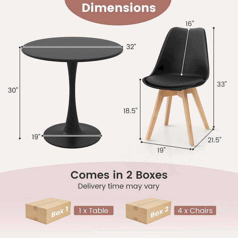 Costway 5 PCS Dining Set Modern Round Dining Table 4 Chairs for Small