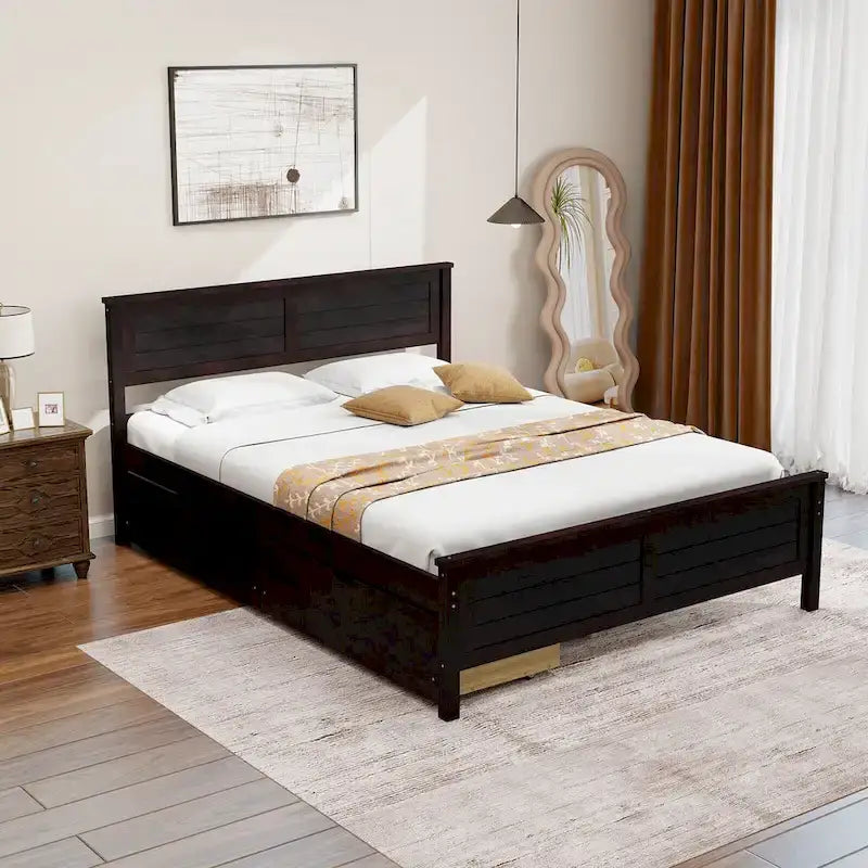 Gymax Full Size Wooden Bed Frame with 2 Storage Drawers & Under-bed