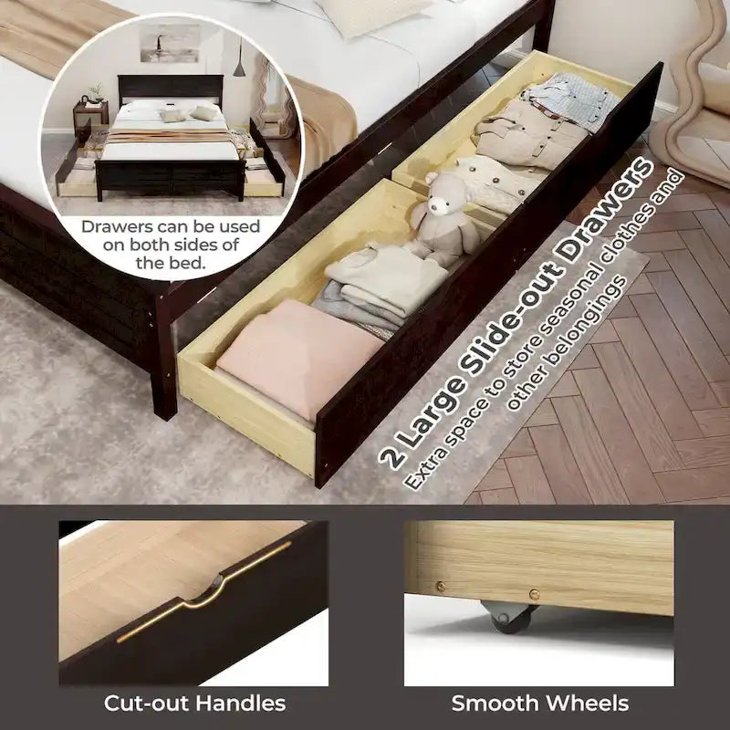 Gymax Full Size Wooden Bed Frame with 2 Storage Drawers & Under-bed