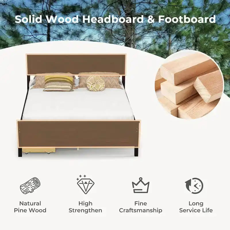 Gymax Full Size Wooden Bed Frame with 2 Storage Drawers & Under-bed