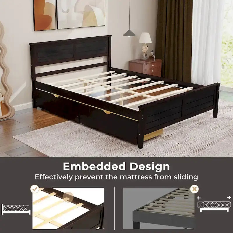Gymax Full Size Wooden Bed Frame with 2 Storage Drawers & Under-bed