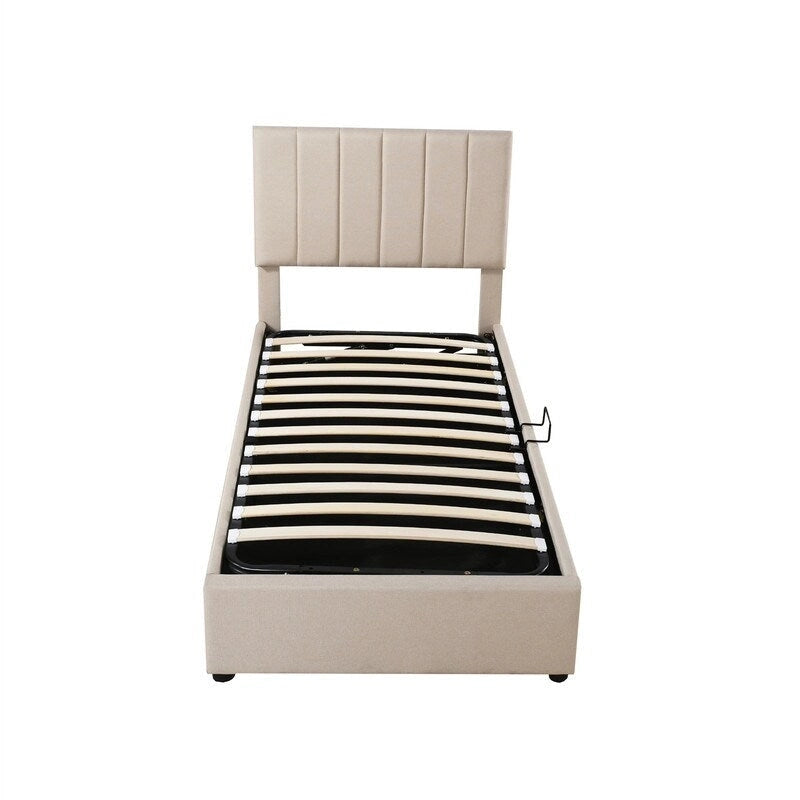 Twin Size Lift Up Storage Bed with Headboard and Underneath Storage, Upholstered Platform Bed with Hydraulic Storage System