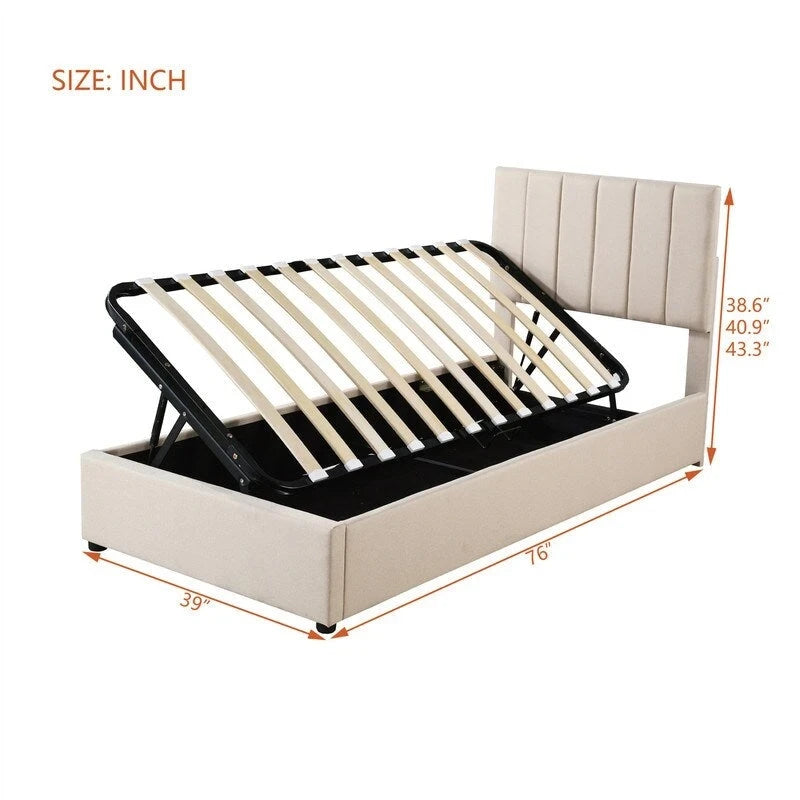 Twin Size Lift Up Storage Bed with Headboard and Underneath Storage, Upholstered Platform Bed with Hydraulic Storage System