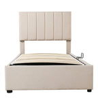 Twin Size Lift Up Storage Bed with Headboard and Underneath Storage, Upholstered Platform Bed with Hydraulic Storage System